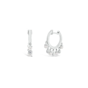 Diamond & pearl dangle huggie earrings - 14K gold weighing 2.70 grams  - 6 round diamonds totaling 0.06 carats  - 8 pearls