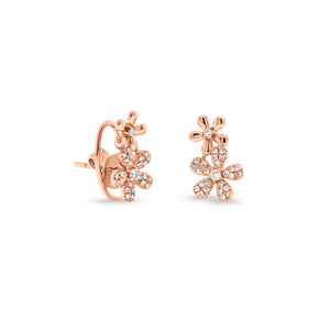 Diamond Double Flower Climbers - 14k rose gold weighing 1.92 grams - 54 round diamonds with 0.17 total carat weight