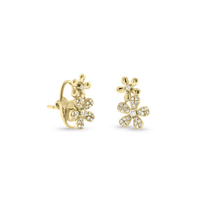 Diamond Double Flower Climbers - 14k yellow gold weighing 1.92 grams - 54 round diamonds with 0.17 total carat weight