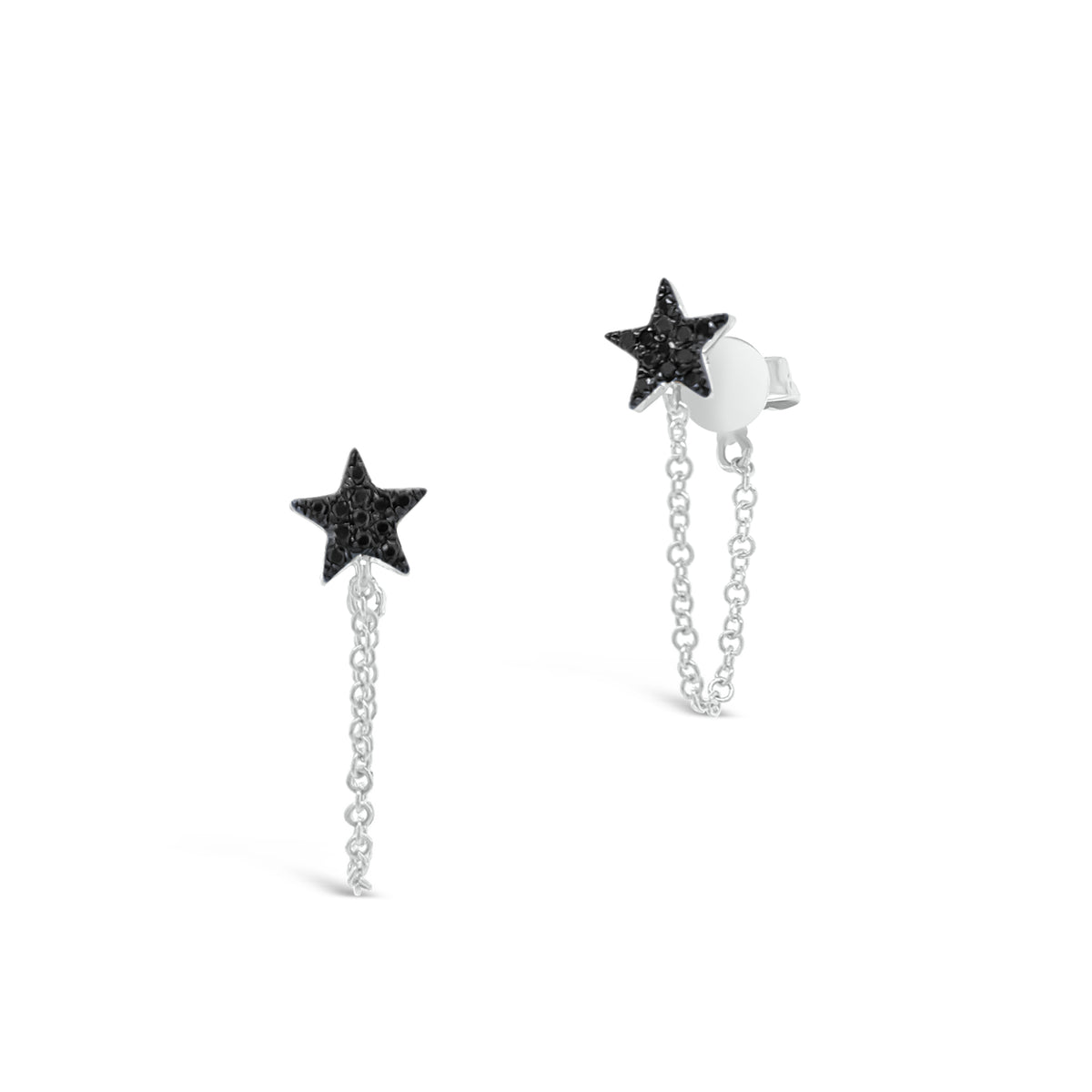 Black Diamond Star Drop Chain Earrings