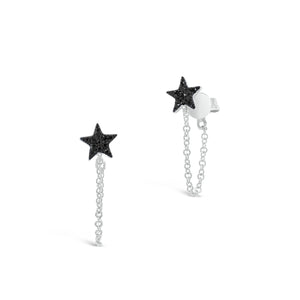 Black Diamond Star Drop Chain Earrings