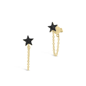 Black Diamond Star Drop Chain Earrings