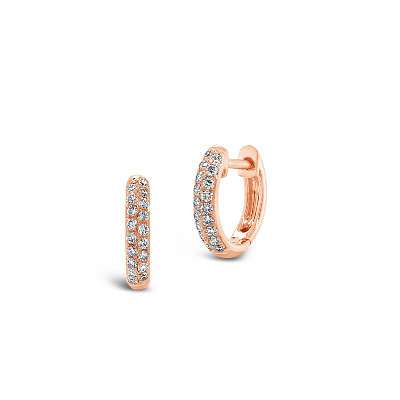 Diamond Huggie Earrings - 14K gold weighing 1.53 grams total  - 36 round diamonds weighing 0.22 carats total