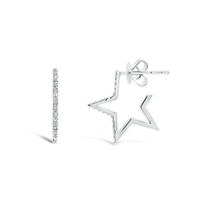 Diamond Small Star Hoop Earrings - 14K white gold weighing 1.79 grams  - 42 round diamonds totaling 0.12 carats