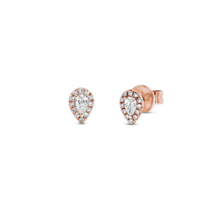 Diamond Teardrop Stud Earrings - 14K rose gold weighing 1.10 grams - 24 round diamonds totaling 0.08 carats - 2 pear-shaped diamonds totaling 0.16 carats