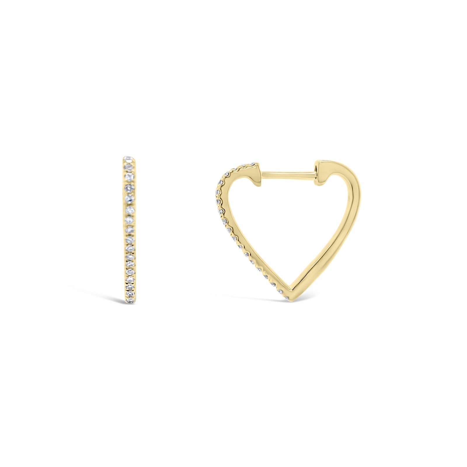 Diamond Open Heart Hoop Earrings - 14K gold weighing 1.49 grams  - 38 round diamonds totaling 0.11 carats