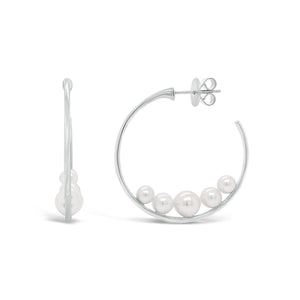Pearl Open Hoop Earrings - 14K gold weighing 3.70 grams  - 10 pearls