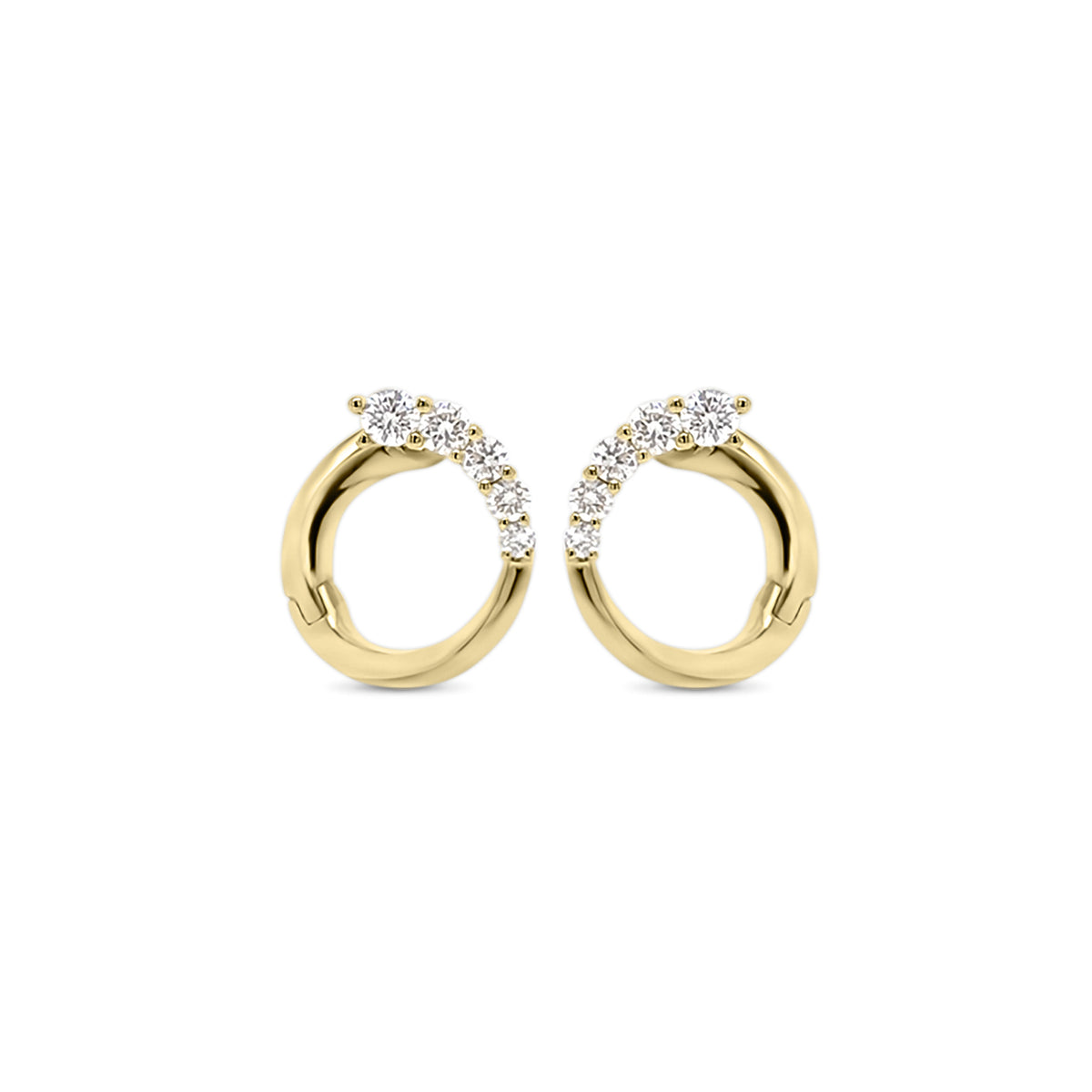 Diamond Small Front-Facing Hoop Earrings - 14K gold weighing 1.94 grams  - 10 round diamonds totaling 0.26 carats