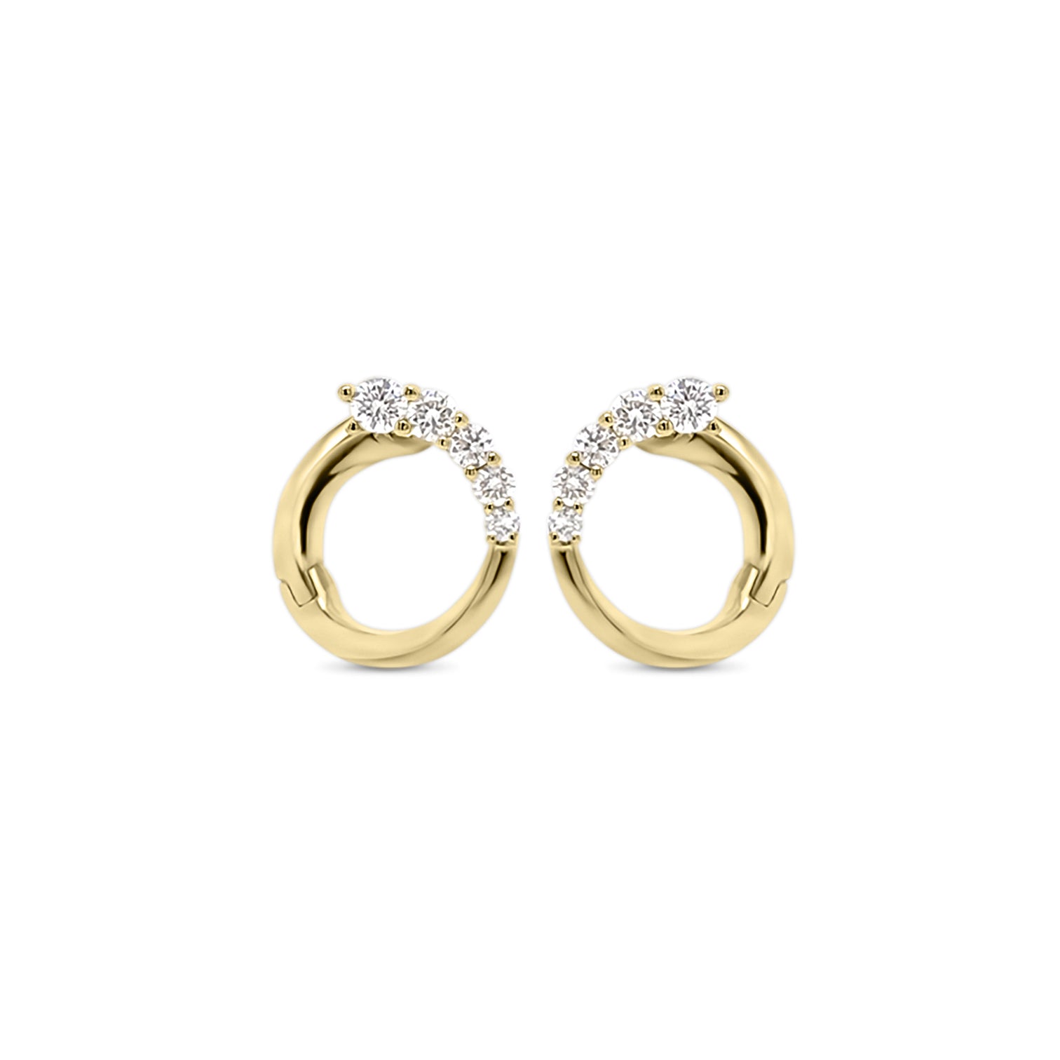Diamond Small Front-Facing Hoop Earrings - 14K gold weighing 1.94 grams  - 10 round diamonds totaling 0.26 carats