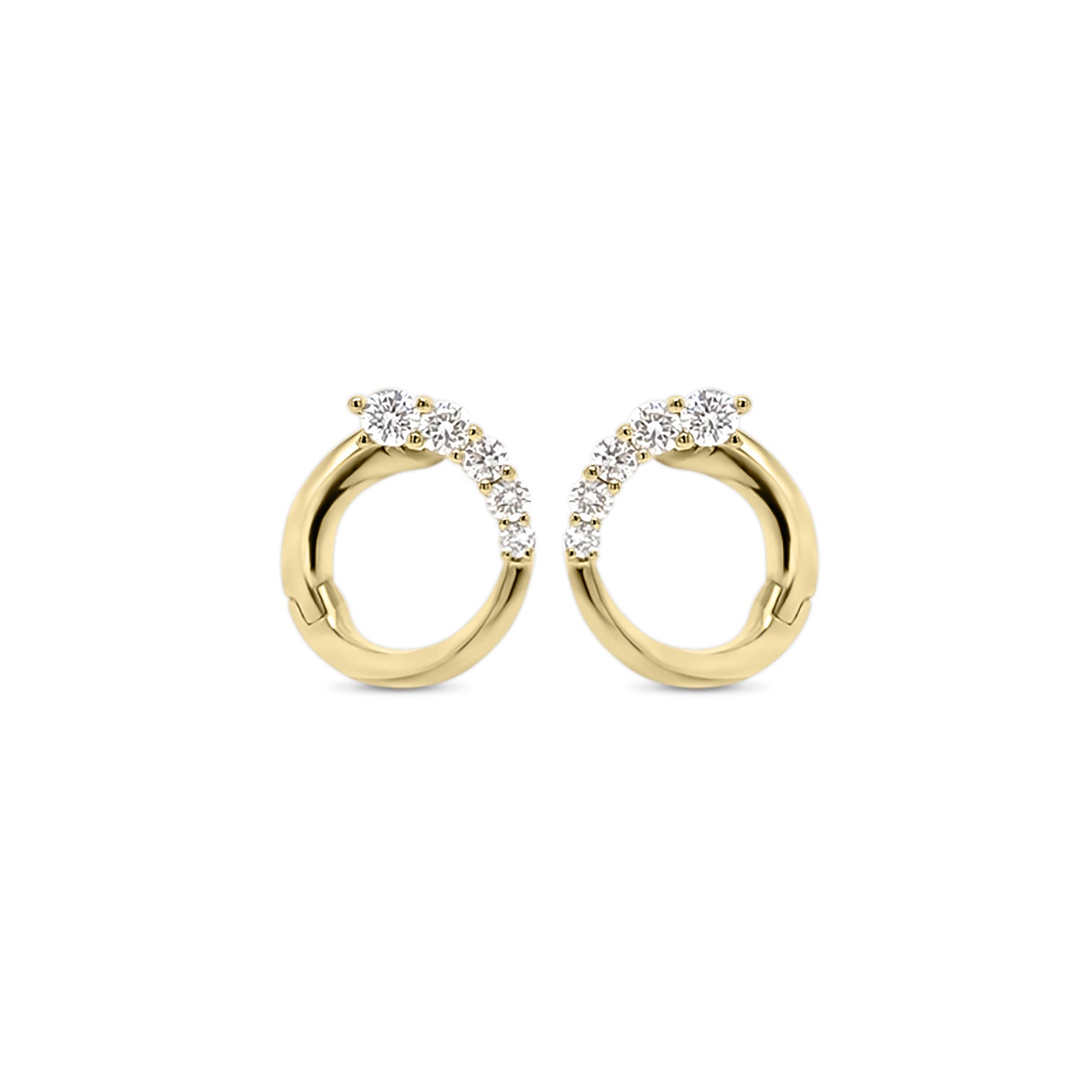 Diamond Small Front-Facing Hoop Earrings - 14K gold weighing 1.94 grams  - 10 round diamonds totaling 0.26 carats