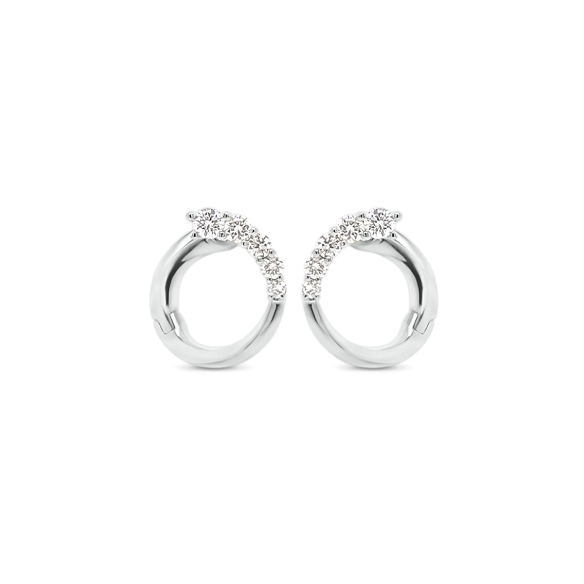 Diamond Small Front-Facing Hoop Earrings - 14K gold weighing 1.94 grams  - 10 round diamonds totaling 0.26 carats