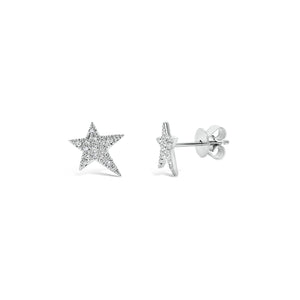 Diamond Asymmetrical Star Stud Earrings - 14K gold weighing 1.25 grams - 32 round diamonds totaling 0.09 carats