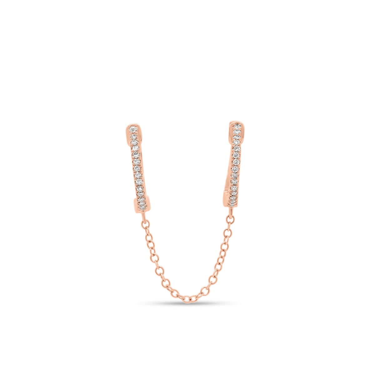 Diamond Double-Piercing Huggie Earring - 14K rose gold weighing 1.54 grams  - 30 round diamonds totaling 0.14 carats
