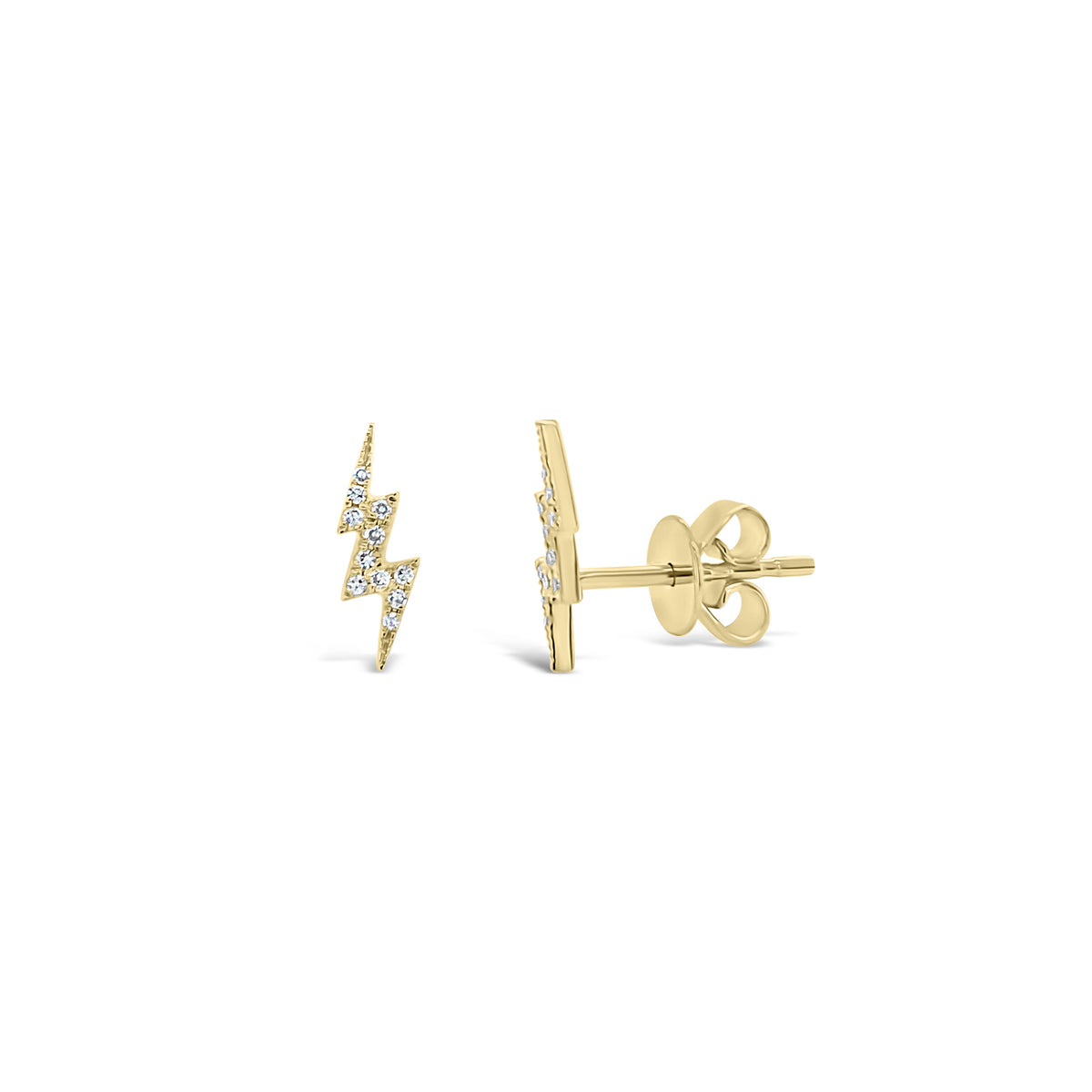 Diamond Lightening Bolt Stud Earrings - 14K yellow gold weighing 0.98 grams - 22 round diamonds totaling 0.05 carats.