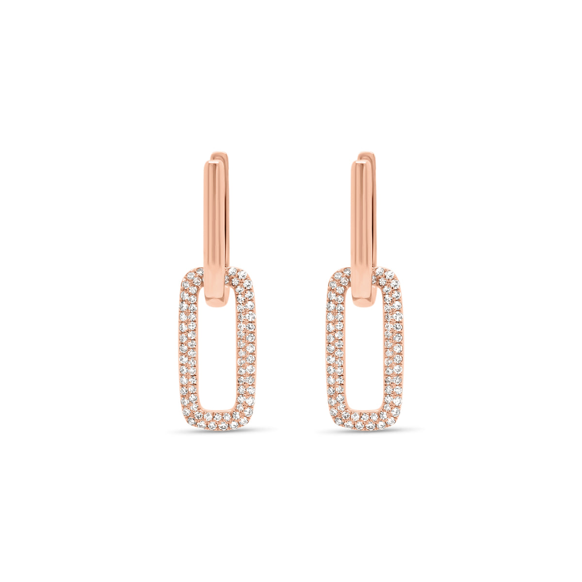 Diamond bold link earrings - 14K gold weighing 3.07 grams - 146 round diamonds totaling 0.34 carats