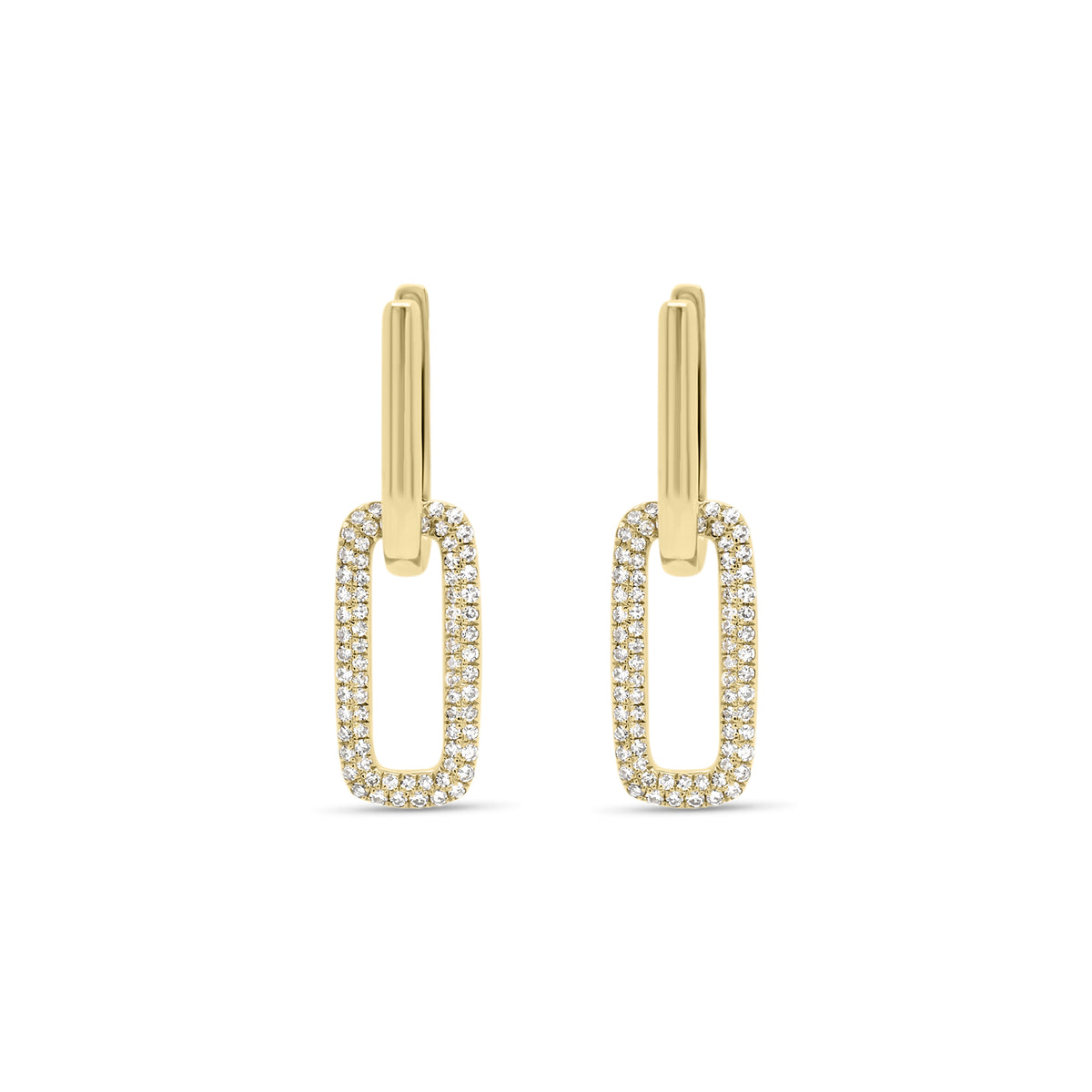 Diamond bold link earrings - 14K gold weighing 3.07 grams  - 146 round diamonds totaling 0.34 carats
