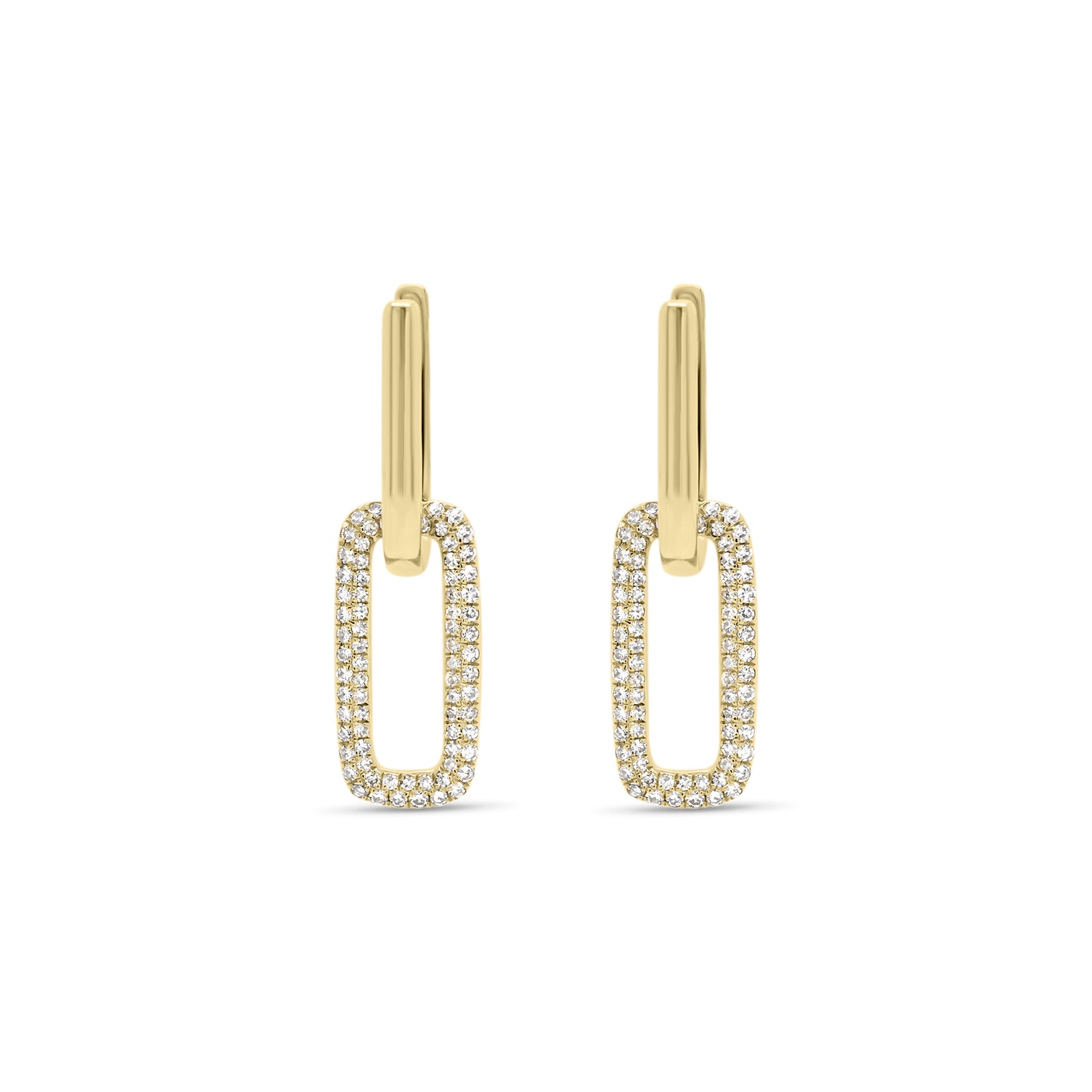 Diamond bold link earrings - 14K gold weighing 3.07 grams  - 146 round diamonds totaling 0.34 carats