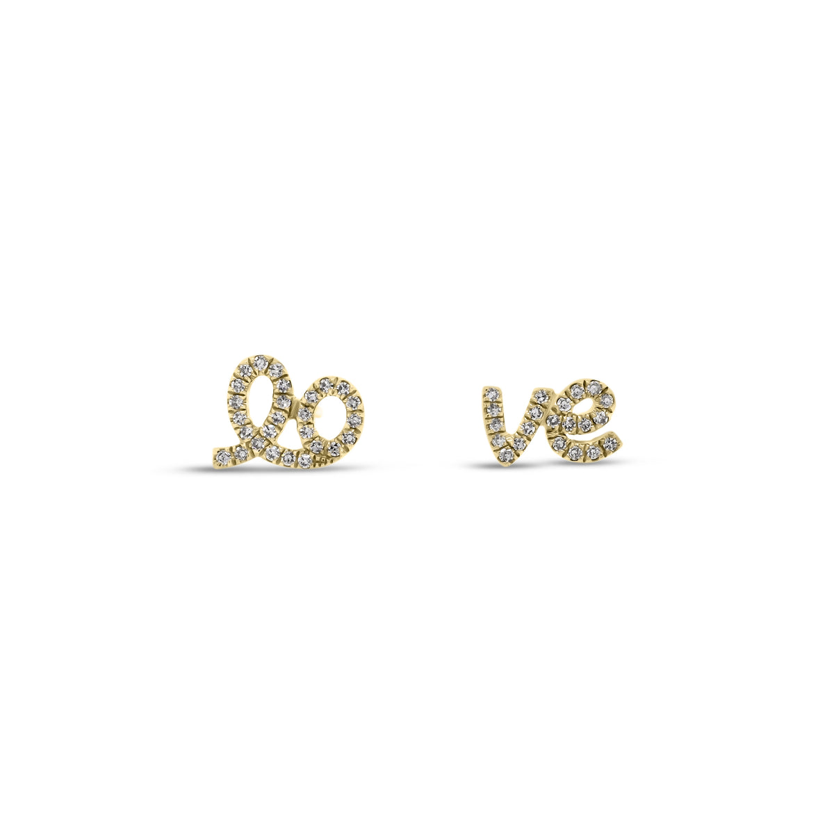 Diamond Love Script Stud Earrings - 14K yellow gold weighing 1.16 grams - 48 round diamonds totaling 0.10 carats
