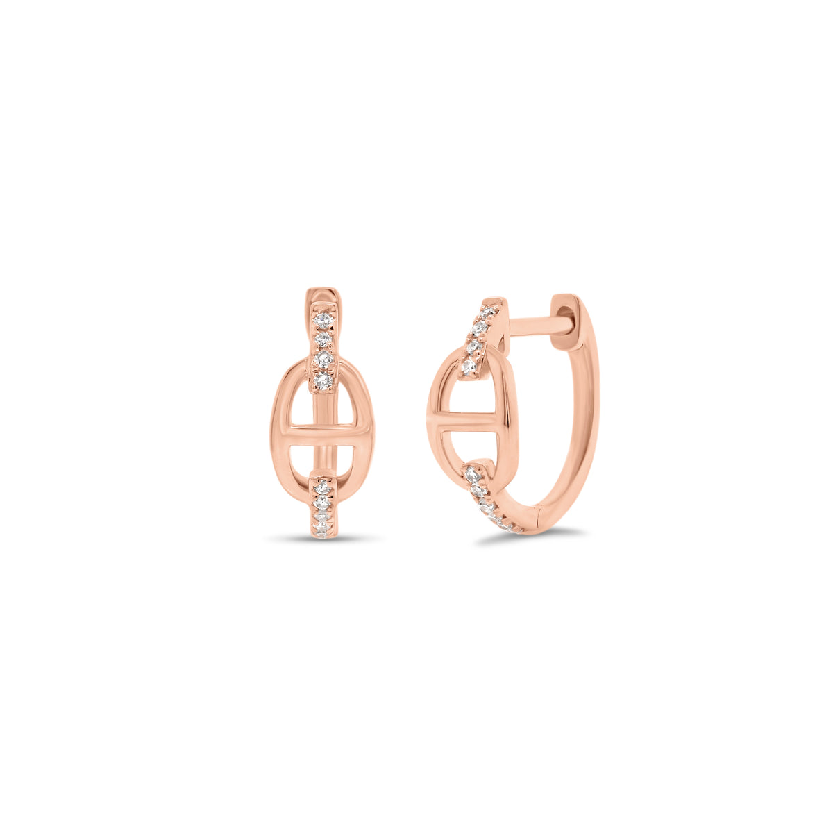 Diamond Tri-Link Huggie Earrings - 14K gold weighing 1.40 grams  - 20 round diamonds totaling 0.06 carats