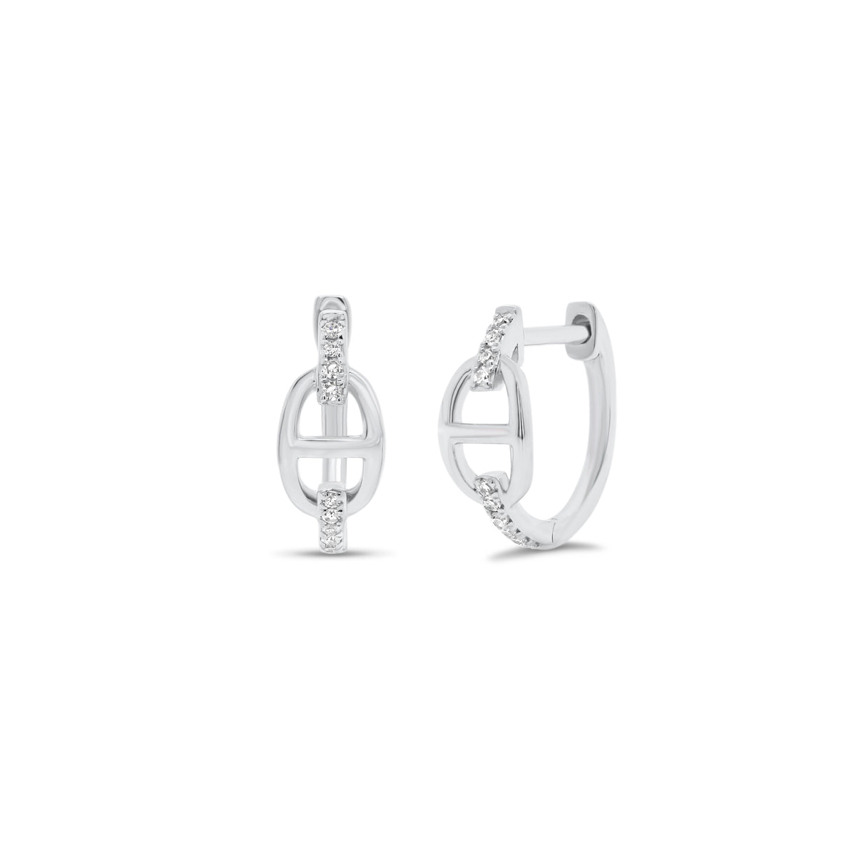 Diamond Tri-Link Huggie Earrings - 14K gold weighing 1.40 grams  - 20 round diamonds totaling 0.06 carats