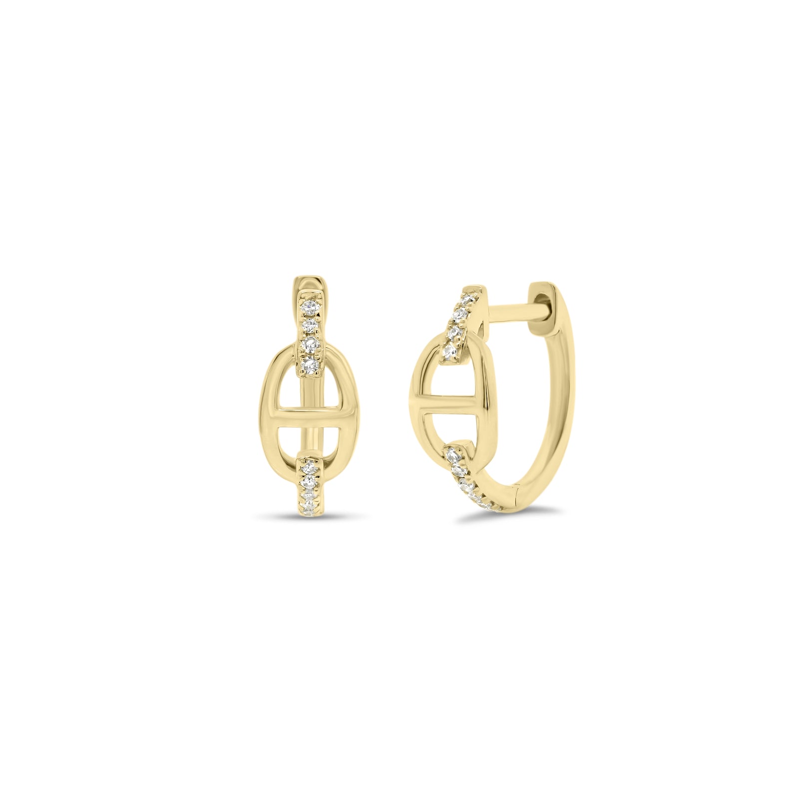 Diamond Tri-Link Huggie Earrings - 14K gold weighing 1.40 grams  - 20 round diamonds totaling 0.06 carats