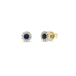 sapphire & diamond stud earrings- 18K gold weighing 2.33 grams  - 20 round diamonds totaling 0.23 carats  - 2 sapphires totaling 0.40 carats