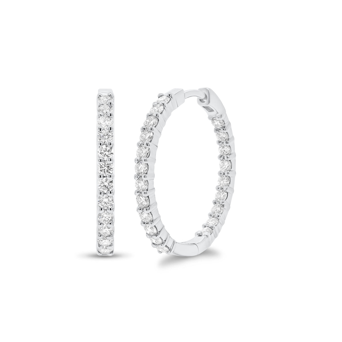 Diamond Interior and Exterior Hoop Earrings - 18K gold weighing 3.47 grams - 42 round diamonds weighing 0.77 carats