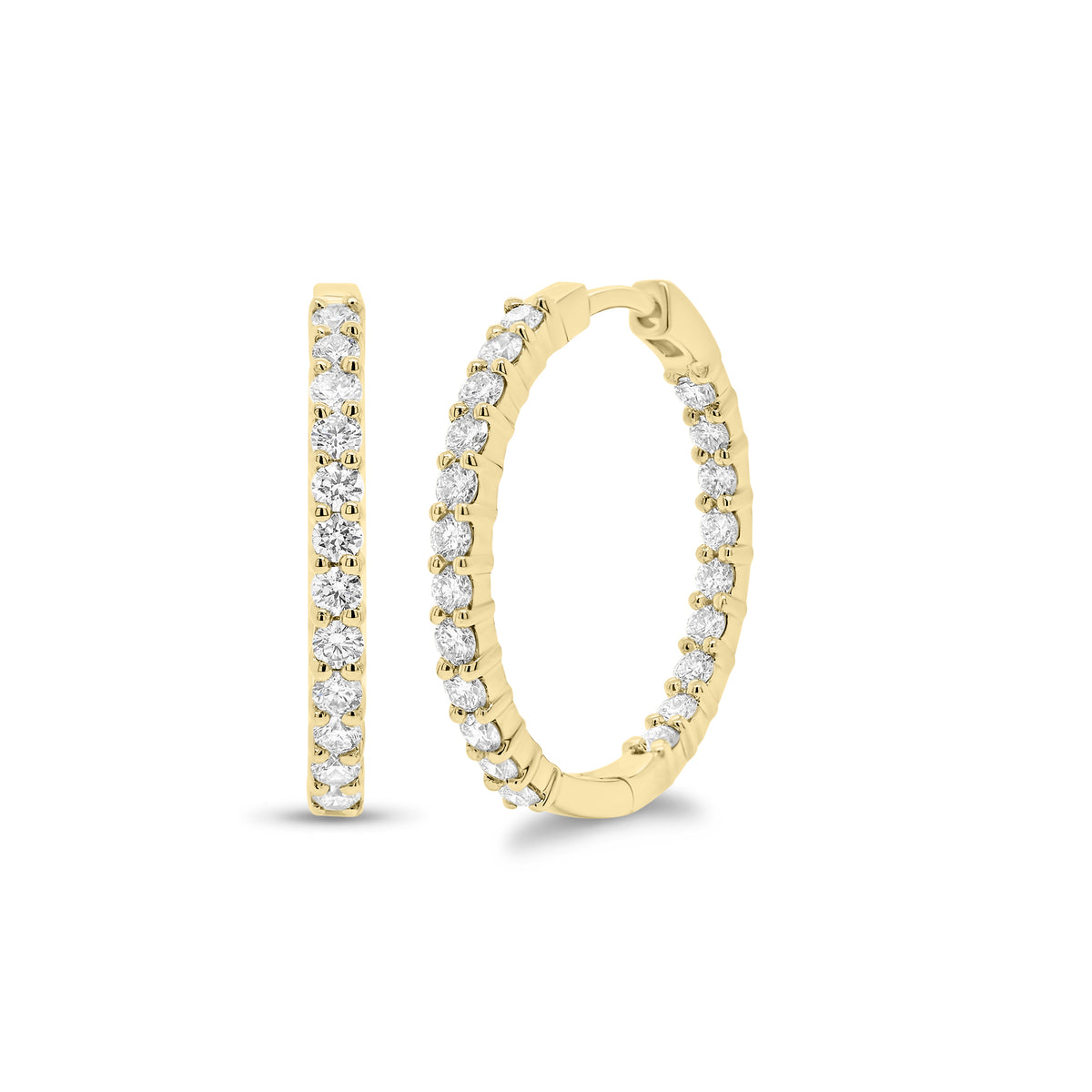 Diamond Interior and Exterior Hoop Earrings - 18K gold weighing 3.47 grams  - 42 round diamonds weighing 0.77 carats