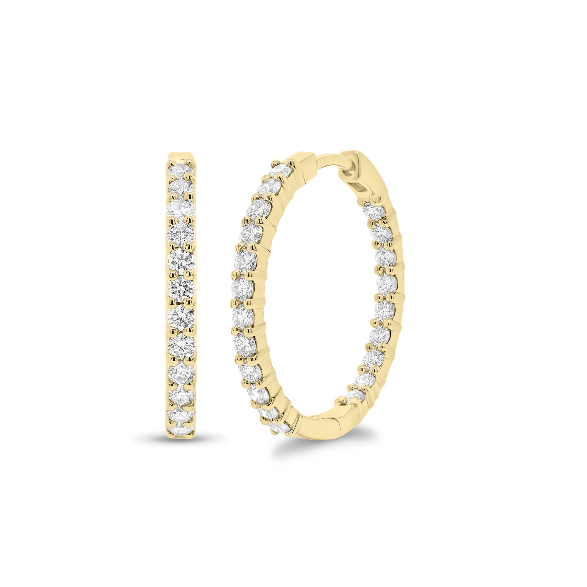Diamond Interior and Exterior Hoop Earrings - 18K gold weighing 3.47 grams  - 42 round diamonds weighing 0.77 carats