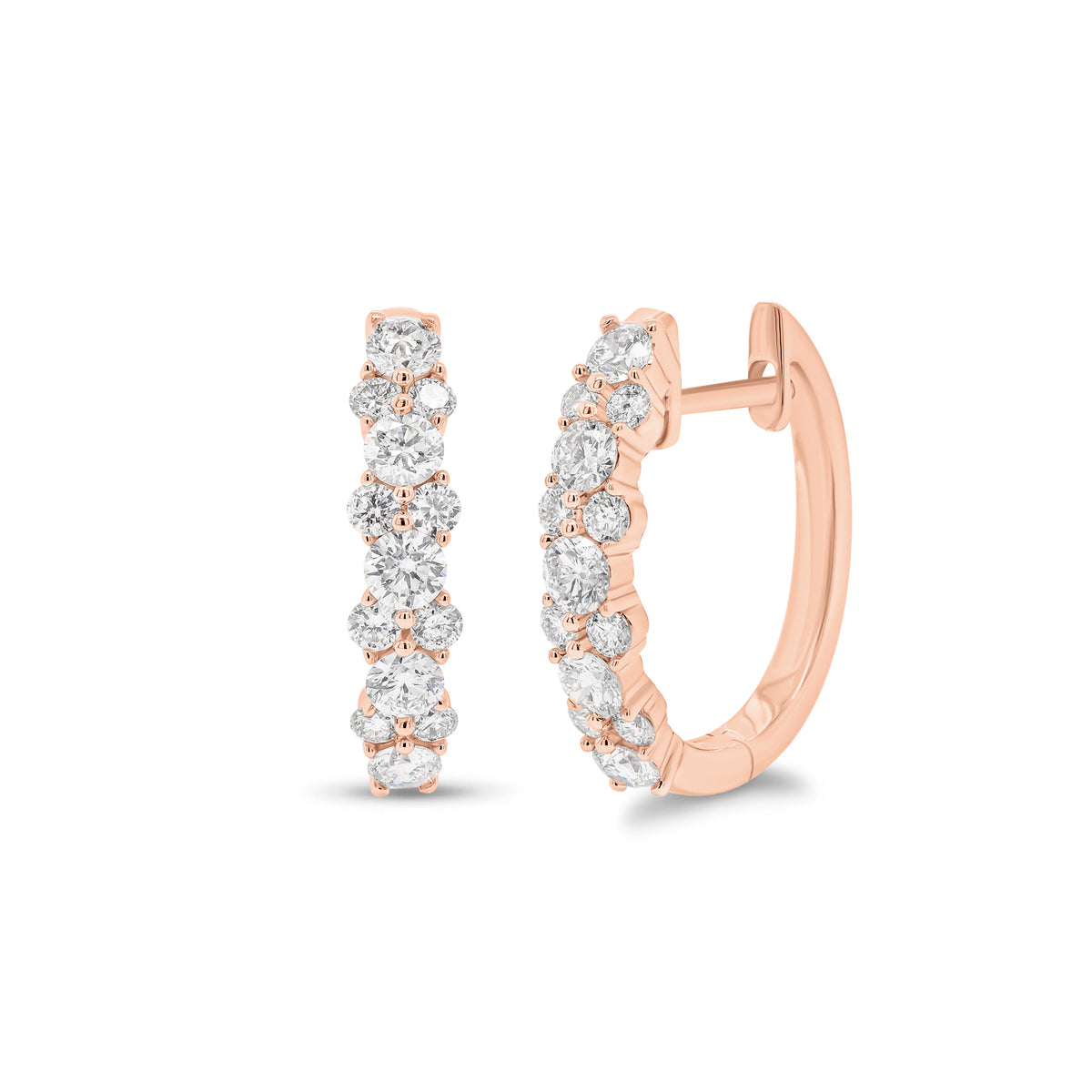 Diamond Cluster Hoop Earrings - 18K gold weighing 3.17 grams  - 26 round diamonds weighing 0.78 carats