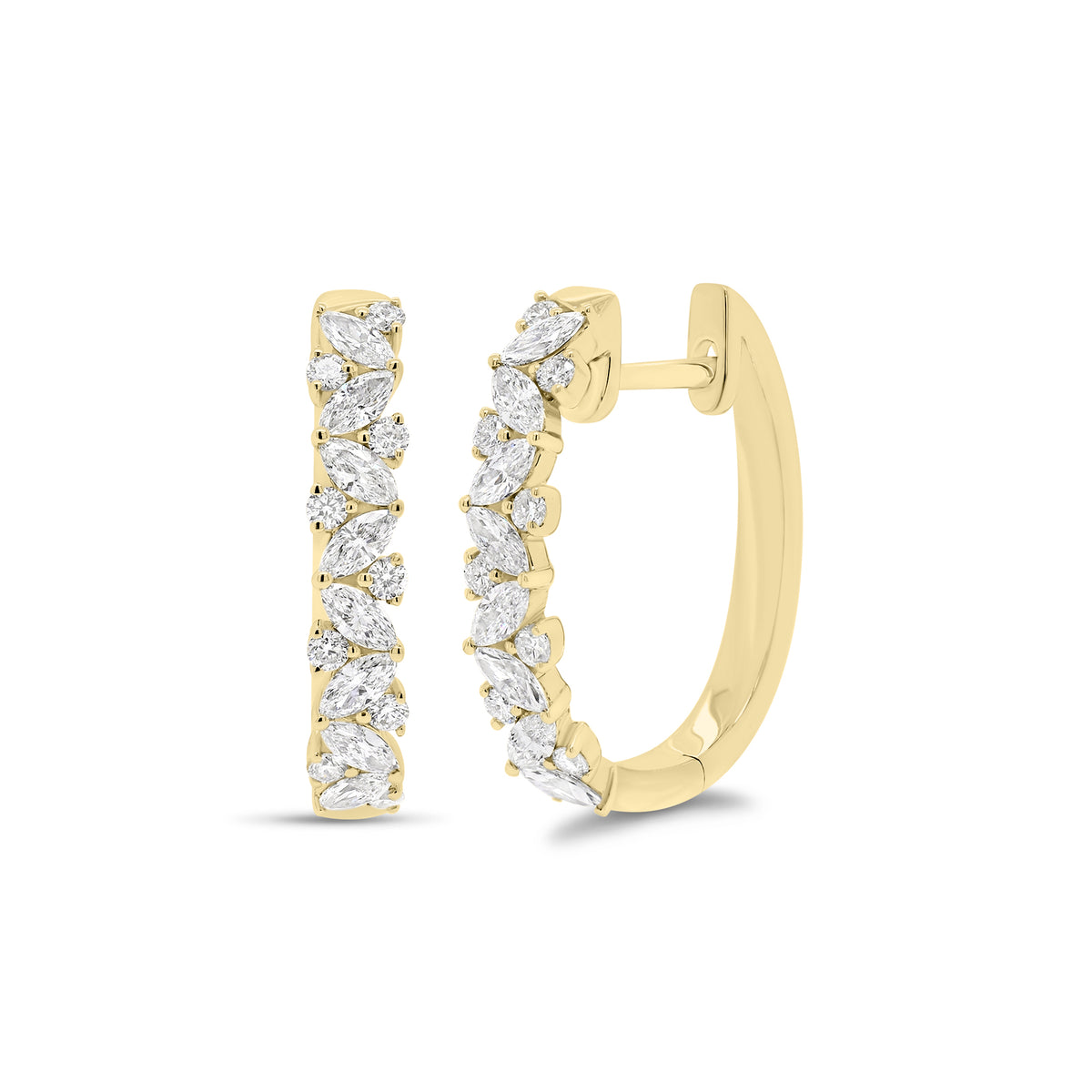 Huggies With Round & Marquise Diamonds -18K yellow gold weighing 3.63 grams -16 marquise diamonds weighing 0.45 carats -18 round diamonds weighing 0.17 carats