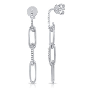 Diamond Paperclip Chain Earrings - 14K gold weighing 2.63 grams  - 52 round diamonds totaling 0.14 carats
