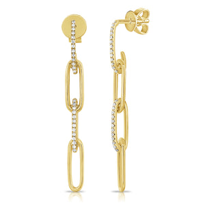 Diamond Paperclip Chain Earrings - 14K gold weighing 2.63 grams  - 52 round diamonds totaling 0.14 carats