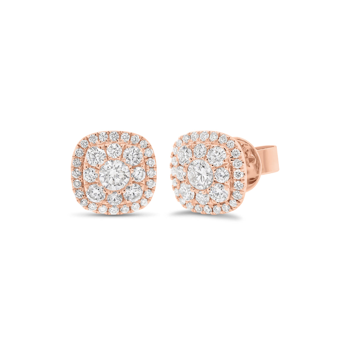 Cushion-Shaped Diamond Halo Stud Earrings-18K gold weighing 2.46 grams -2 round diamonds weighing 0.32 carats -64 round diamonds weighing 0.70 carats