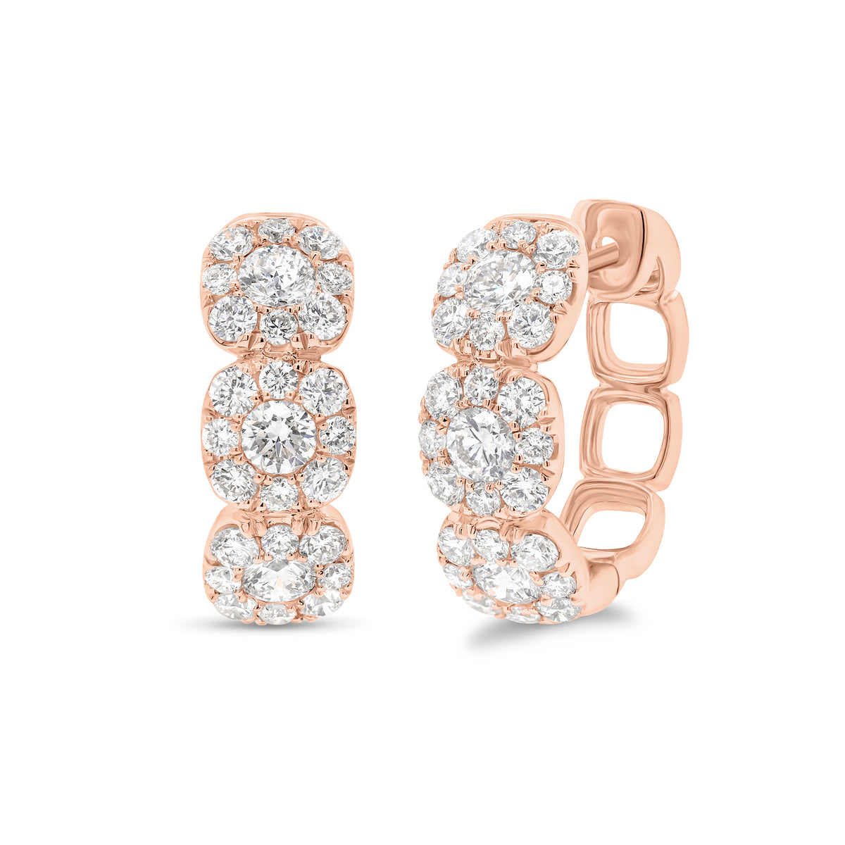 Cushion Halo Diamond Huggies - 18K gold weighing 5.57 grams  - 6 round diamonds weighing 0.65 carats  - 48 round diamonds weighing 1.05 carats