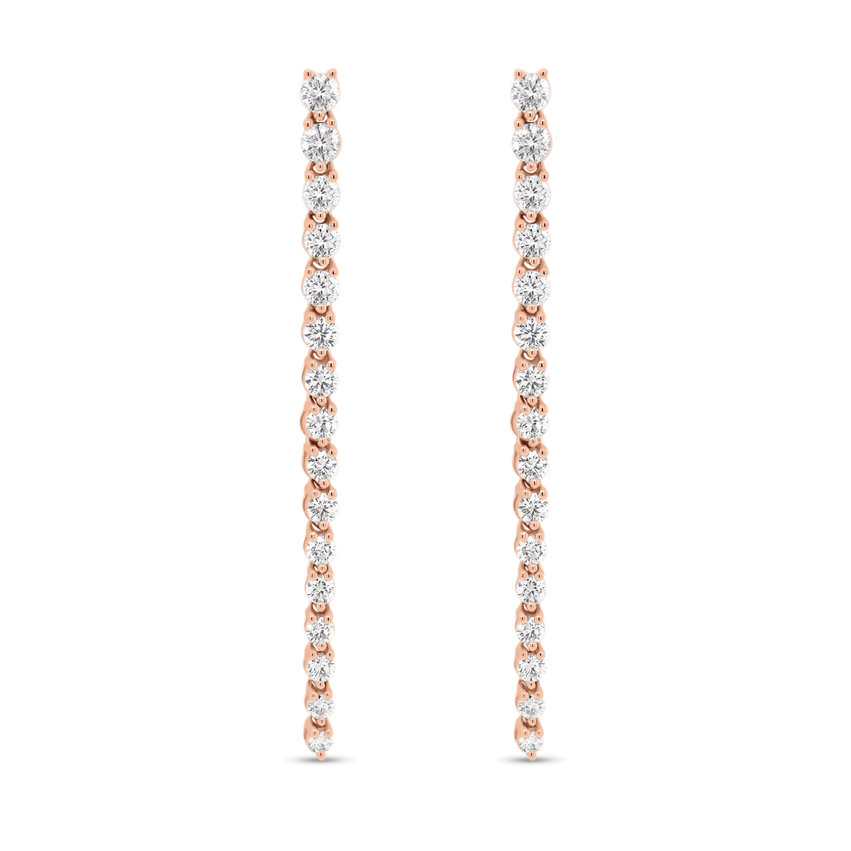 Diamond Drip Earrings - 18K rose gold weighing 4.07 grams - 4 round diamonds totaling 0.33 carats - 28 round diamonds totaling 1.27 carats