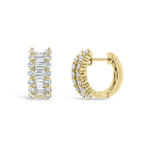 Baguette & round diamond huggie earrings - 18K gold weighing 8.42 grams  - 28 round diamonds totaling 0.92 carats  - 22 straight baguettes totaling 0.88 carats