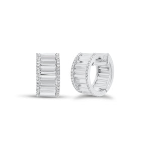 Diamond wide ridged huggie earrings - 14K gold weighing 4.45 grams  - 76 round diamonds totaling 0.16 carats