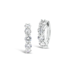 Round diamond huggie earrings -14K white gold weighing 3.08 grams  -10 round diamonds totaling 1.10 carats