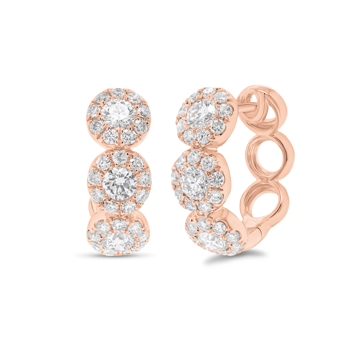 Halo Diamond Huggie Earrings - 18K gold weighing 4.23 grams  - 6 round diamonds weighing 0.65 carats  - 54 round diamonds weighing 0.57 carats
