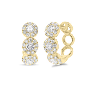 Halo Diamond Huggie Earrings - 18K gold weighing 4.23 grams  - 6 round diamonds weighing 0.65 carats  - 54 round diamonds weighing 0.57 carats