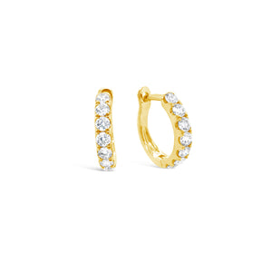 Petite diamond horse-shoe huggie earrings -18k gold weighing 1.90 grams  -14 round diamonds weighing .54 carats