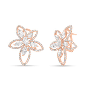 Diamond Oversized Flower Earrings - 18K rose gold weighing 6.63 grams - 12 marquise-shaped diamonds totaling 1.64 carats - 170 round diamonds totaling 0.76 carats