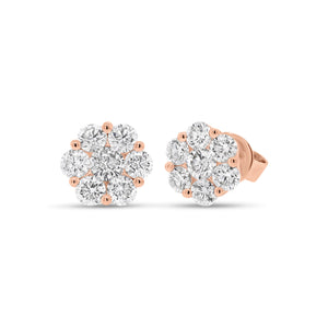 diamond flower cluster stud earring - 18K gold weighing 2.40 grams  - 14 round diamonds totaling 1.24 carats