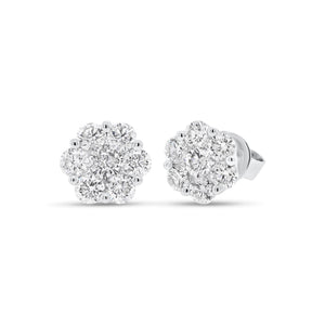 diamond flower cluster stud earring - 18K gold weighing 2.40 grams  - 14 round diamonds totaling 1.24 carats