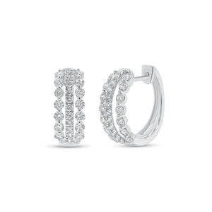 Diamond Triple Row Huggie Earrings - 18K gold weighing 3.63 grams  - 52 round diamonds weighing 0.93 carats