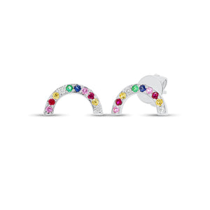 Gemstone Rainbow Stud Earrings -14K white gold weighing 0.98 grams -14 multicolor round gemstones weighing 0.07 carats