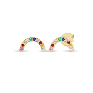 Gemstone Rainbow Stud Earrings -14K yellow gold weighing 0.98 grams  -14 multicolor round gemstones weighing 0.07 carats
