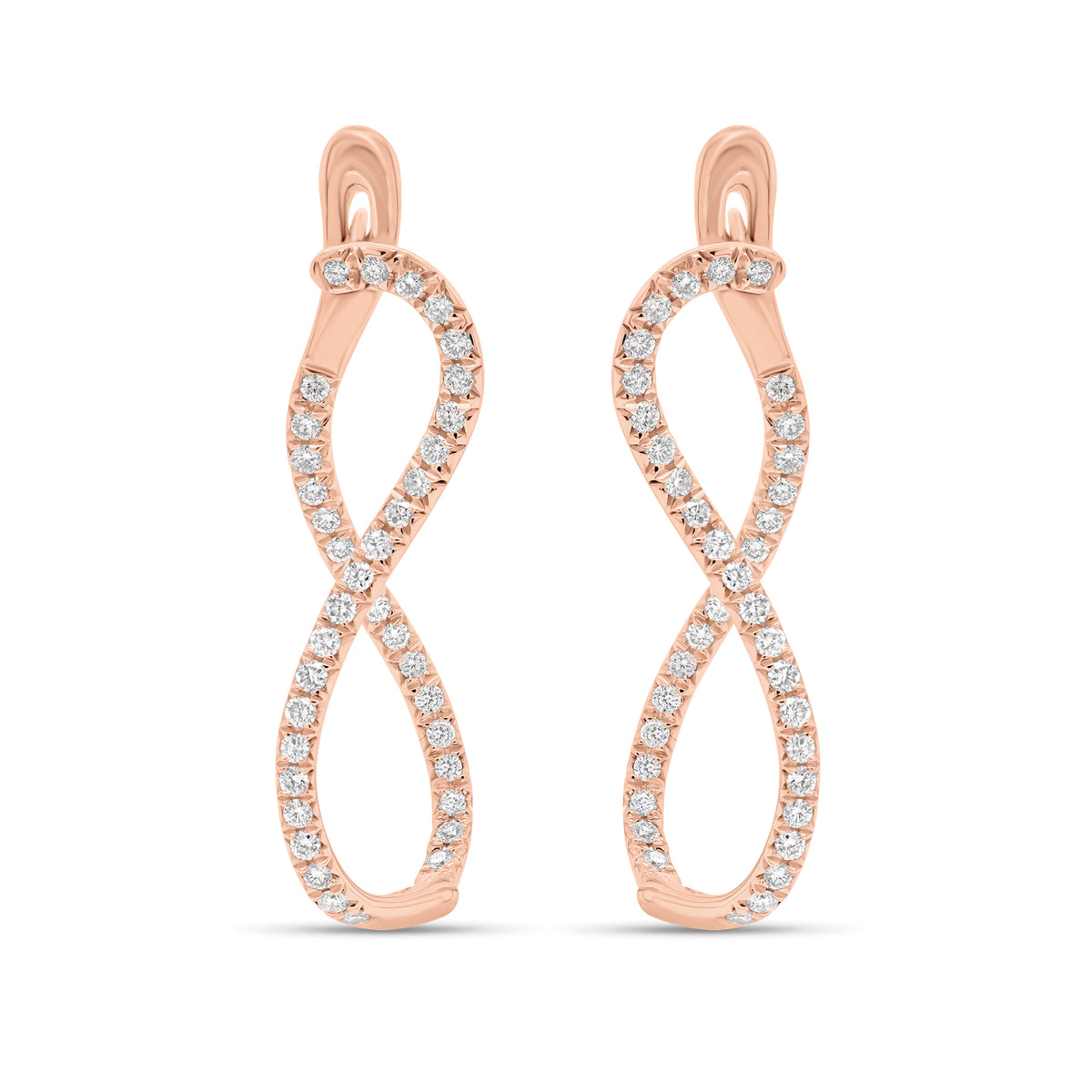 Diamond infinity hoop earrings - 18K gold weighing 4.34 grams - 78 round diamonds totaling 0.73 carats