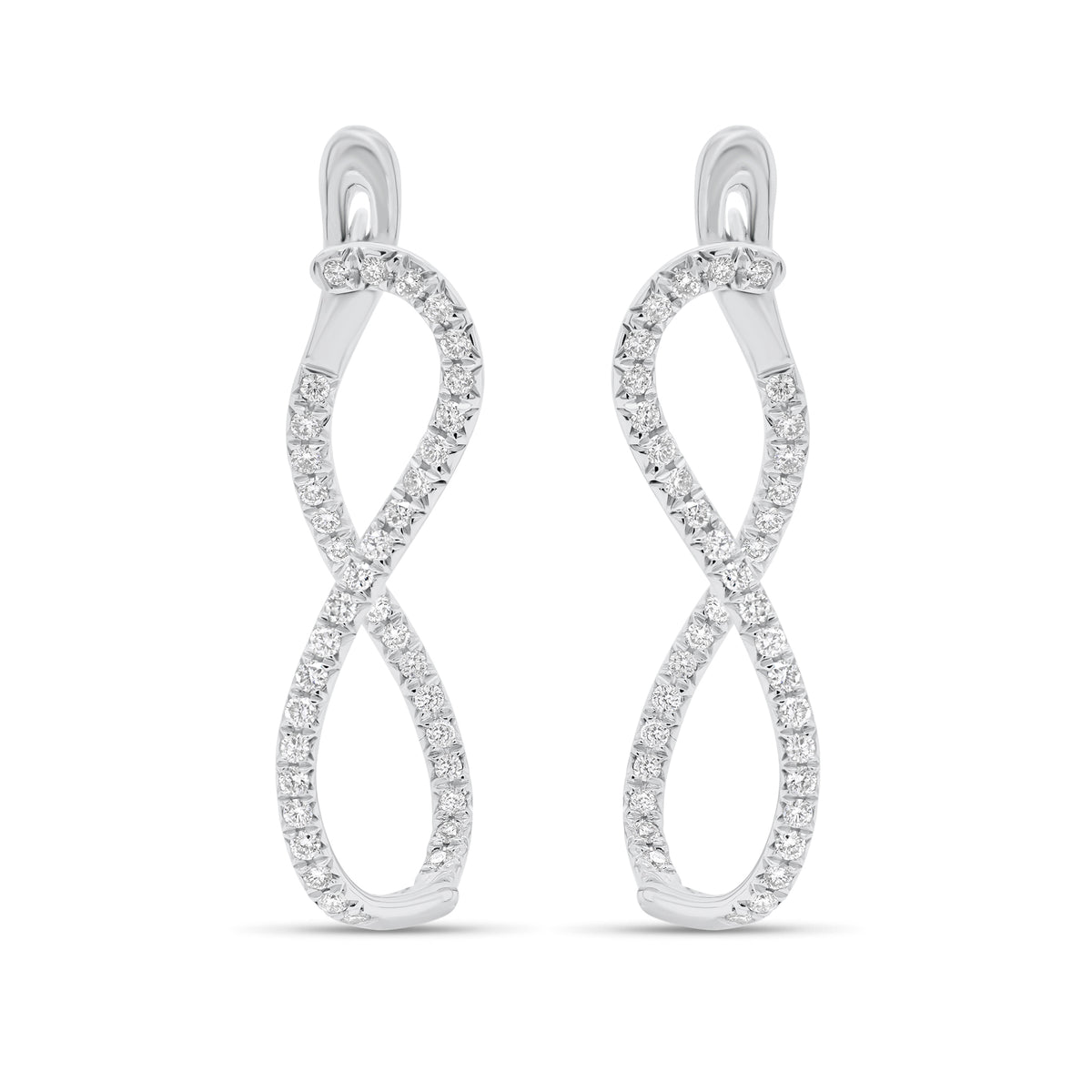Diamond infinity hoop earrings - 18K gold weighing 4.34 grams  - 78 round diamonds totaling 0.73 carats